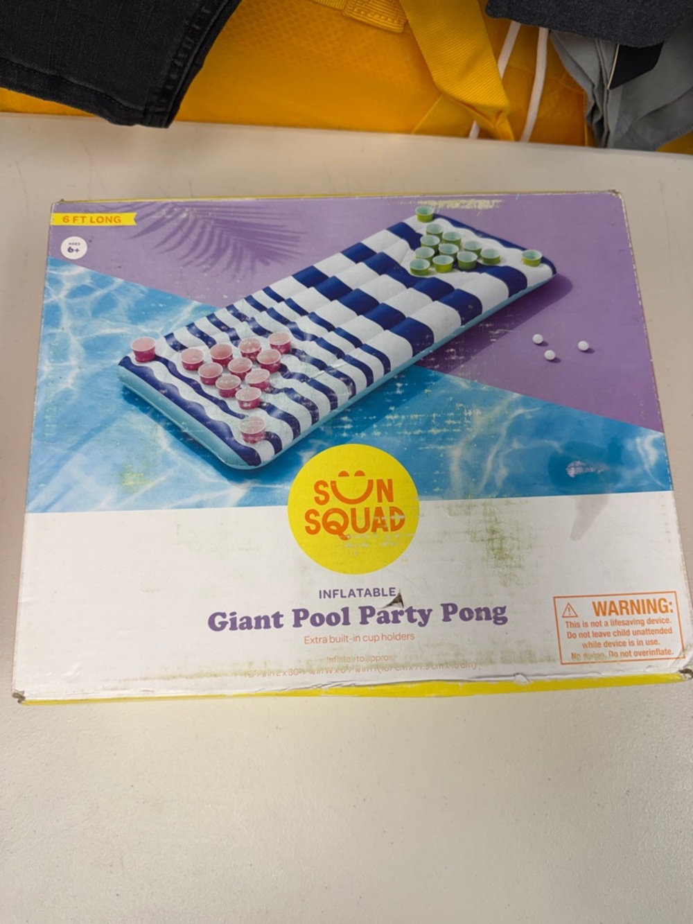 Sun Squad Inflatable Giant Pool Party Pong - Blue & White 6 ft long new